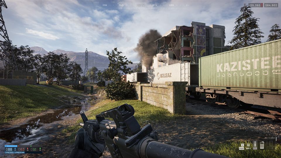 A rail yard and apartment blocks in Wardogs